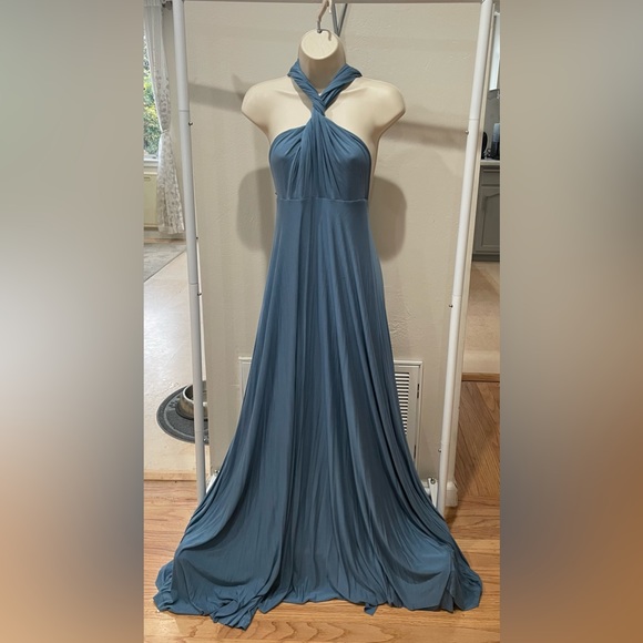 -SOLD- Lulu’s Tricks of the Trade Slate Blue Multi-way Maxi Dress - Picture 1 of 12